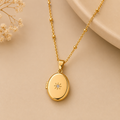Personalized Oval Scapular Necklace in Gold-Plated Stainless Steel