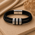 Personalized Men's Leather Bracelet – Custom Engraved Family Bracelet for Dad