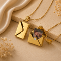 Personalized Envelope Photo Necklace – Hidden Picture Locket Necklace in Gold-Plated Stainless Steel